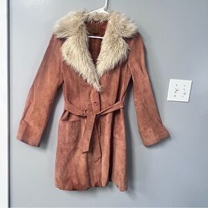 y2k arden b womens brown suede jacket faux fur collar and belted penny lanes